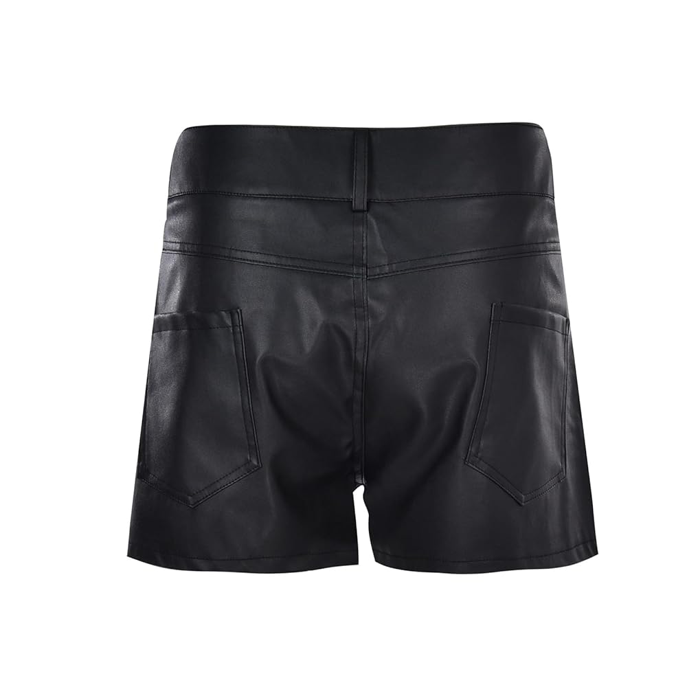 Mymyguoe Biker Leather Shorts Men's PU Leather Shorts Casual